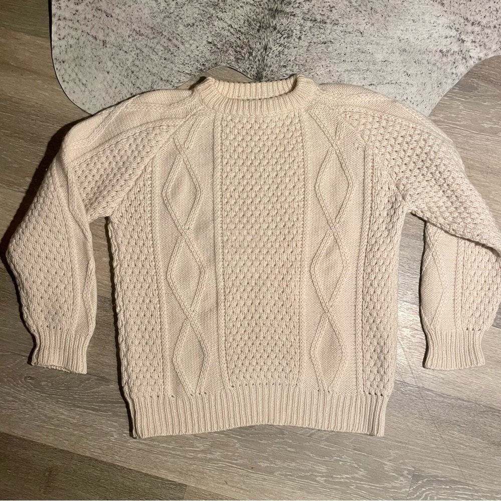 CLADYKNIT Womens Irish Sweater, Cream Ireland Cable Knit, 100% Pure Wool Sz L